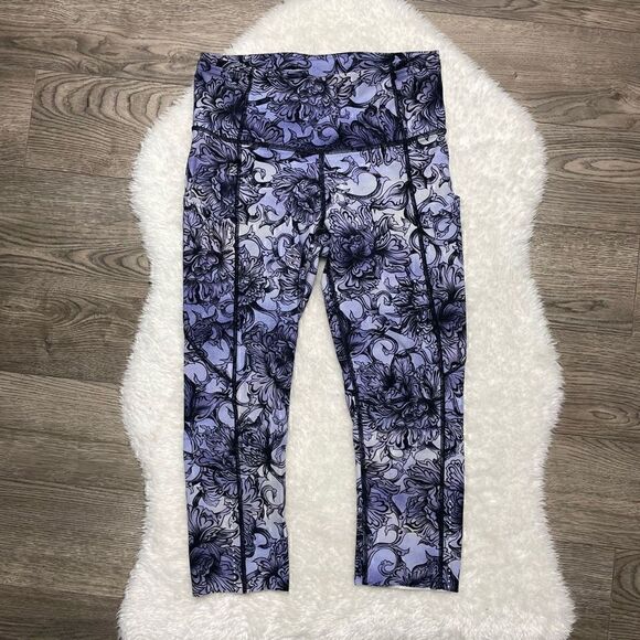 Lululemon Fast Free Hanakotoba Starlight Crop Purple Floral Leggings Sz 6 Run - Picture 2 of 11